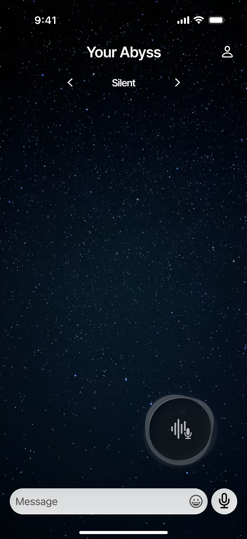 Abyss app — a serene, star-lit silent mode interface